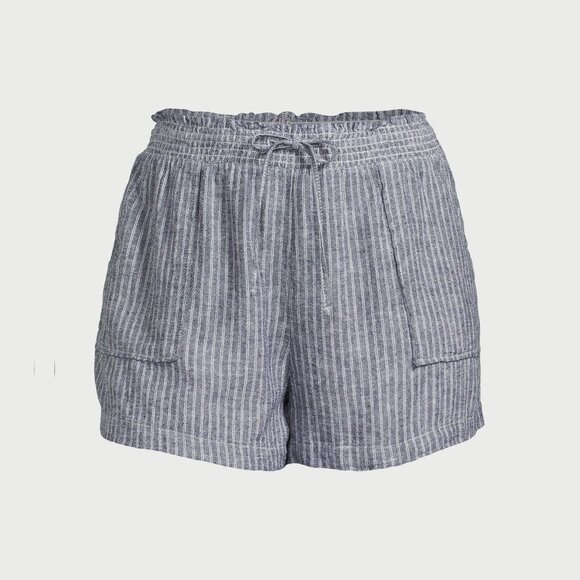 2/$24 Time and Tru Linen Blend Shorts with Smocked Waist Navy Stripe #A0326 TRB2 - Picture 4 of 13